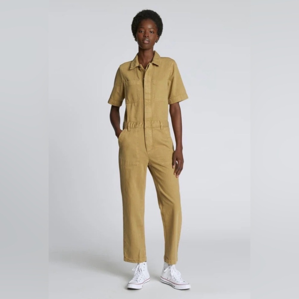 Everlane Short-Sleeve Utility Jumpsuit in Mustard Yellow